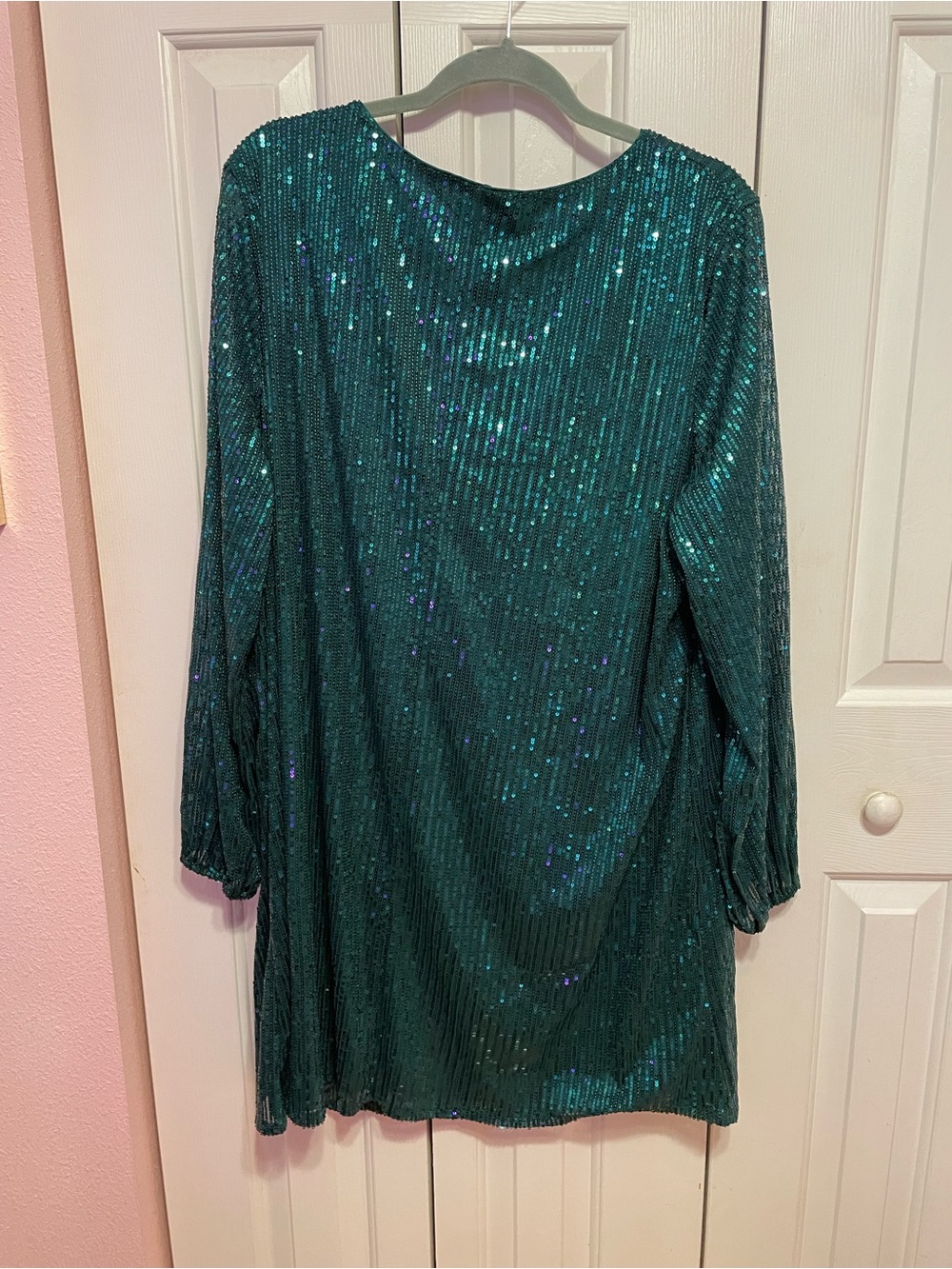 Chic Soul Teal Sequin Long-Sleeve Shift Dress - Picture 3 of 3